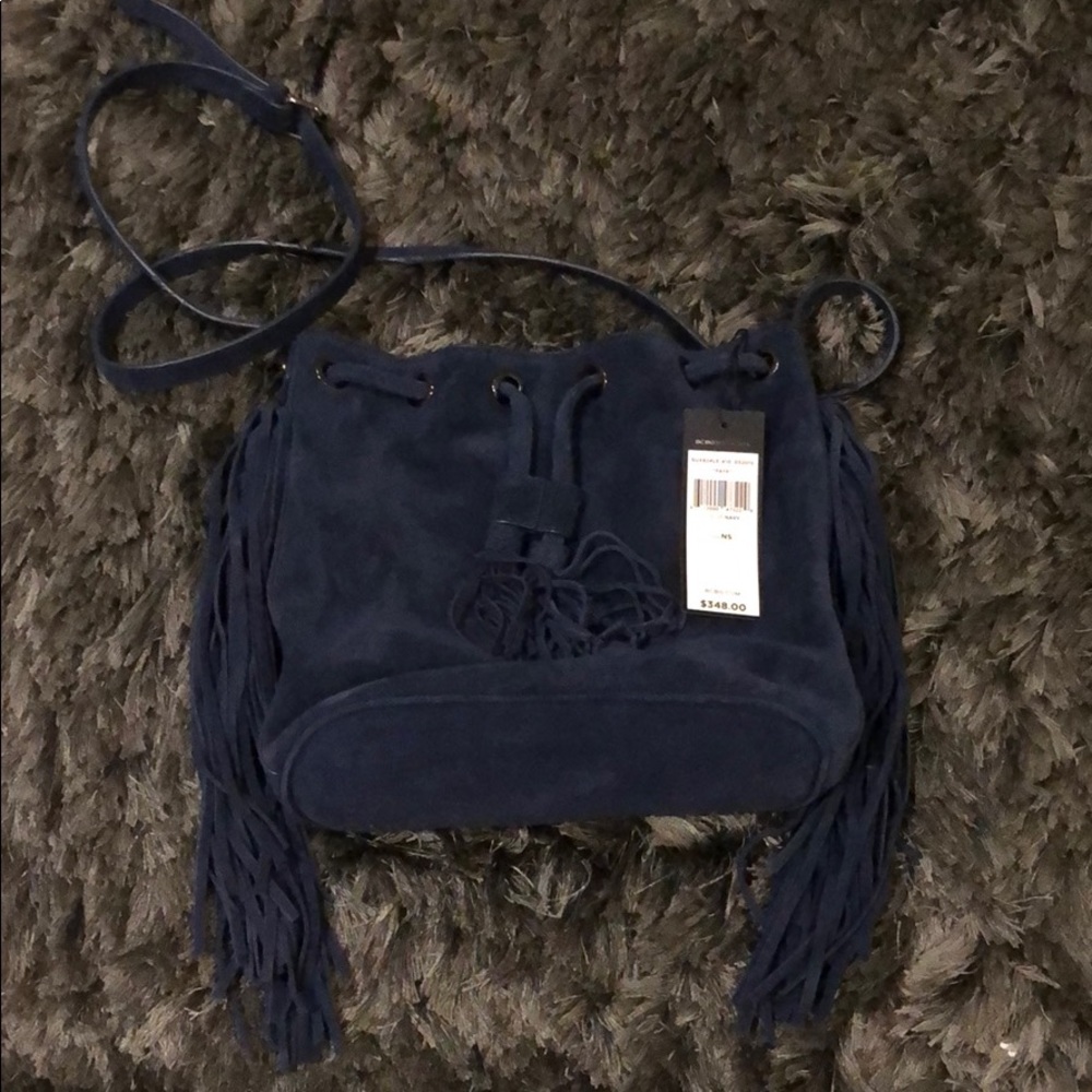 BCBG suede fringed crossbody